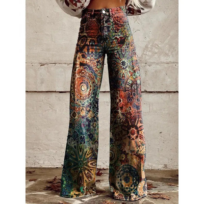 Naiste vintage lilleprintiga vabaaja laia säärega püksid Leopard Aztec Streetwear Bohemia naiste püksid vabad peopüksid suures suuruses