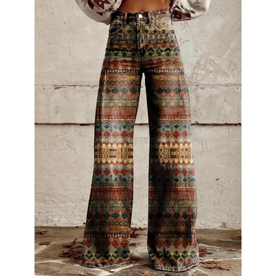 Naiste vintage lilleprintiga vabaaja laia säärega püksid Leopard Aztec Streetwear Bohemia naiste püksid vabad peopüksid suures suuruses