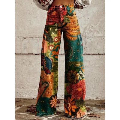 Naiste vintage lilleprintiga vabaaja laia säärega püksid Leopard Aztec Streetwear Bohemia naiste püksid vabad peopüksid suures suuruses