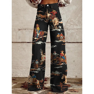 Naiste vintage lilleprintiga vabaaja laia säärega püksid Leopard Aztec Streetwear Bohemia naiste püksid vabad peopüksid suures suuruses