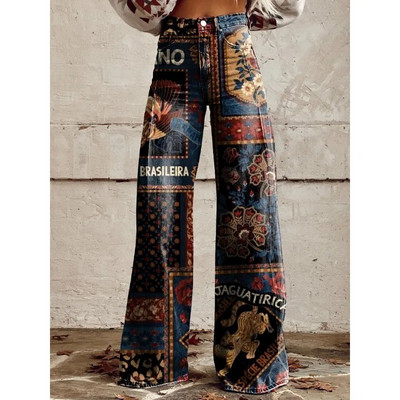 Naiste vintage lilleprintiga vabaaja laia säärega püksid Leopard Aztec Streetwear Bohemia naiste püksid vabad peopüksid suures suuruses