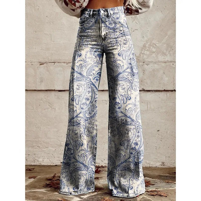 Naiste vintage lilleprintiga vabaaja laia säärega püksid Leopard Aztec Streetwear Bohemia naiste püksid vabad peopüksid suures suuruses