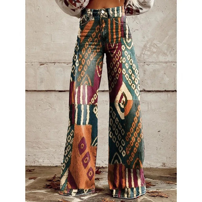 Naiste vintage lilleprintiga vabaaja laia säärega püksid Leopard Aztec Streetwear Bohemia naiste püksid vabad peopüksid suures suuruses