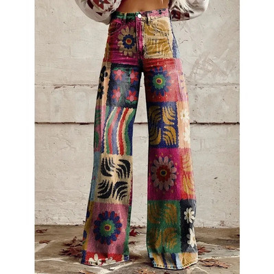 Naiste vintage lilleprintiga vabaaja laia säärega püksid Leopard Aztec Streetwear Bohemia naiste püksid vabad peopüksid suures suuruses