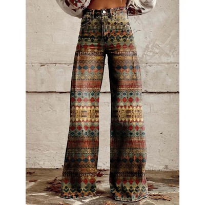 Naiste vintage lilleprintiga vabaaja laia säärega püksid Leopard Aztec Streetwear Bohemia naiste püksid vabad peopüksid suures suuruses