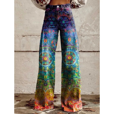 Naiste vintage lilleprintiga vabaaja laia säärega püksid Leopard Aztec Streetwear Bohemia naiste püksid vabad peopüksid suures suuruses