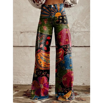 Naiste vintage lilleprintiga vabaaja laia säärega püksid Leopard Aztec Streetwear Bohemia naiste püksid vabad peopüksid suures suuruses