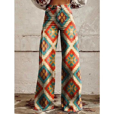 Naiste vintage lilleprintiga vabaaja laia säärega püksid Leopard Aztec Streetwear Bohemia naiste püksid vabad peopüksid suures suuruses