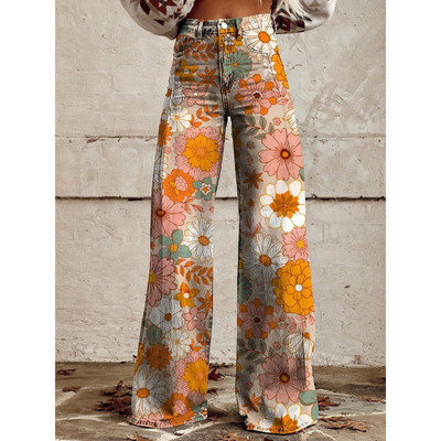 Naiste vintage lilleprintiga vabaaja laia säärega püksid Leopard Aztec Streetwear Bohemia naiste püksid vabad peopüksid suures suuruses
