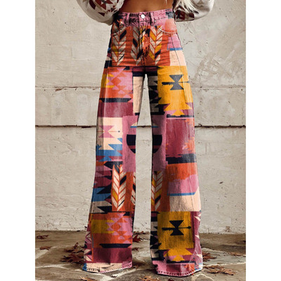 Naiste sinise lapilise mustriga prinditud vabaaja laia säärega püksid vintage värvi lillelised suvepüksid naljakad pehmed laia säärega püksid suures suuruses