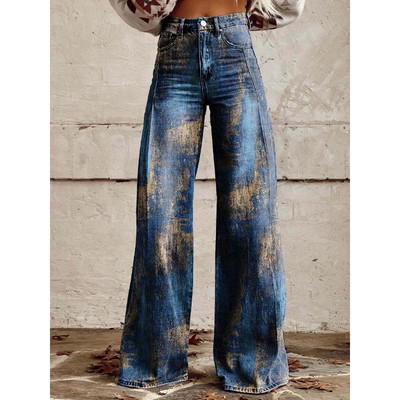 Naiste sinise lapilise mustriga prinditud vabaaja laia säärega püksid vintage värvi lillelised suvepüksid naljakad pehmed laia säärega püksid suures suuruses