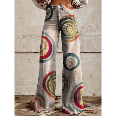 Sieviešu zilas un sarkanas svītras apdrukas ikdienišķas bikses ar platām kājām Vintage ģeometriskām svītrām vasaras bikses mīkstas bikses lielizmēra