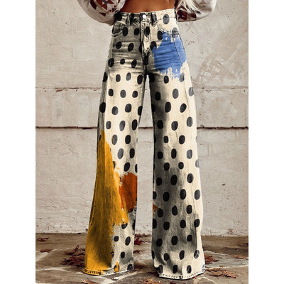 Sieviešu zilas un sarkanas svītras apdrukas ikdienišķas bikses ar platām kājām Vintage ģeometriskām svītrām vasaras bikses mīkstas bikses lielizmēra