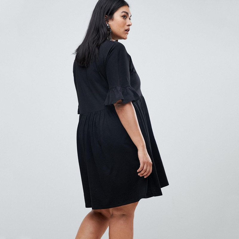 Liela izmēra ikdienas vasaras kleita sievietēm ar pusplūkām piedurknēm, brīvu A-līnijas kleitu sievietēm liela izmēra vienkrāsaina melna kokvilnas tunikas kleita 6XL