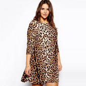 Ležerna leopard haljina plus veličine Ženska ljetna proljetna haljina s tri četvrtine rukava do koljena Ženska elegantna uredska lagana haljina 6XL