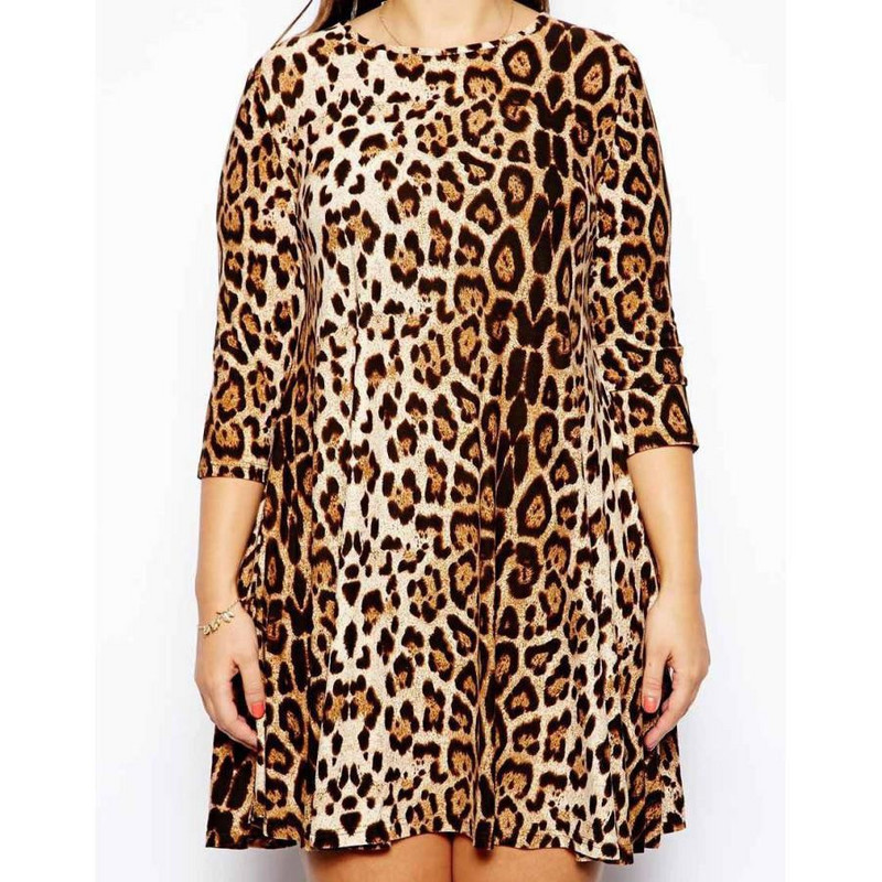 Ležerna leopard haljina plus veličine Ženska ljetna proljetna haljina s tri četvrtine rukava do koljena Ženska elegantna uredska lagana haljina 6XL