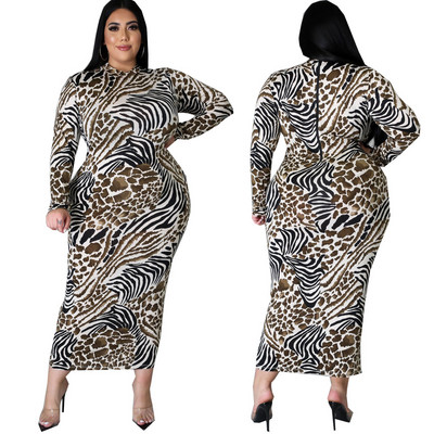 CM.YAYA sieviešu lielizmēra kleita ar apdruku ar pilnām piedurknēm ar O veida kakla rāvējslēdzēju, elastīga, šaura zīmuļa kleita Vintage Vestidos 2021. gada rudens apģērbs