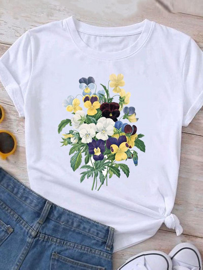 Îmbrăcăminte Tricou grafic de vară mânecă scurtă femei imprimeu ocazional flori acuarelă haine noi de modă tricou top feminin