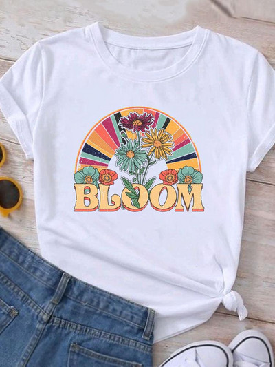 Ρούχα Καλοκαιρινό γραφικό μπλουζάκι με κοντομάνικο γυναικείο τύπωμα casual ακουαρέλα λουλούδι Νέα μόδα ρούχα Μπλουζάκι γυναικείο μπλουζάκι