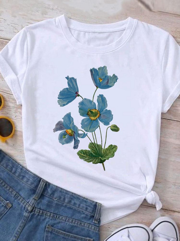 Îmbrăcăminte Tricou grafic de vară mânecă scurtă femei imprimeu ocazional flori acuarelă haine noi de modă tricou top feminin