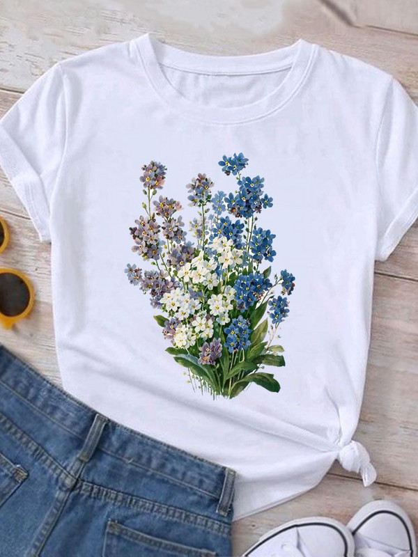 Îmbrăcăminte Tricou grafic de vară mânecă scurtă femei imprimeu ocazional flori acuarelă haine noi de modă tricou top feminin