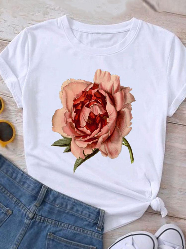 Îmbrăcăminte Tricou grafic de vară mânecă scurtă femei imprimeu ocazional flori acuarelă haine noi de modă tricou top feminin