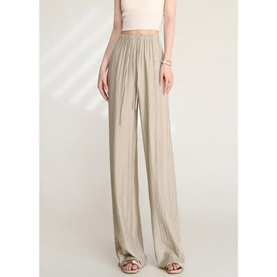 LOUIS YAO Pantaloni pentru femei, primăvară 2024, cu talie înaltă, largi, simpli, de culoare solidă, plisați, ușoare, casual, pantaloni de damă