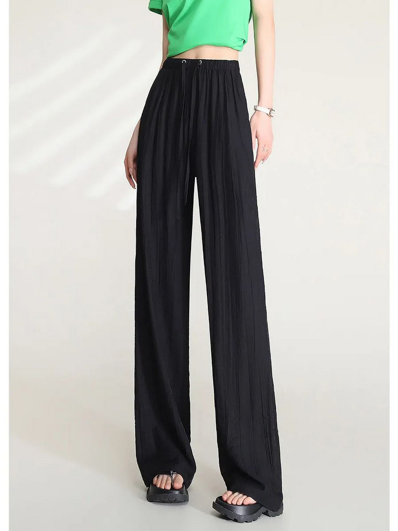 LOUIS YAO moteriškos kelnės 2024 m. pavasario aukštu juosmeniu laisvos paprastos vientisos spalvos klostuotos lengvos laisvalaikio kelnės Moteriškos kelnės