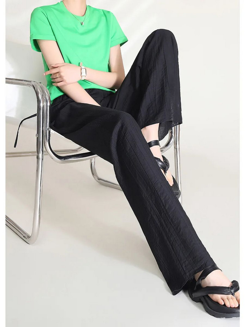 LOUIS YAO moteriškos kelnės 2024 m. pavasario aukštu juosmeniu laisvos paprastos vientisos spalvos klostuotos lengvos laisvalaikio kelnės Moteriškos kelnės