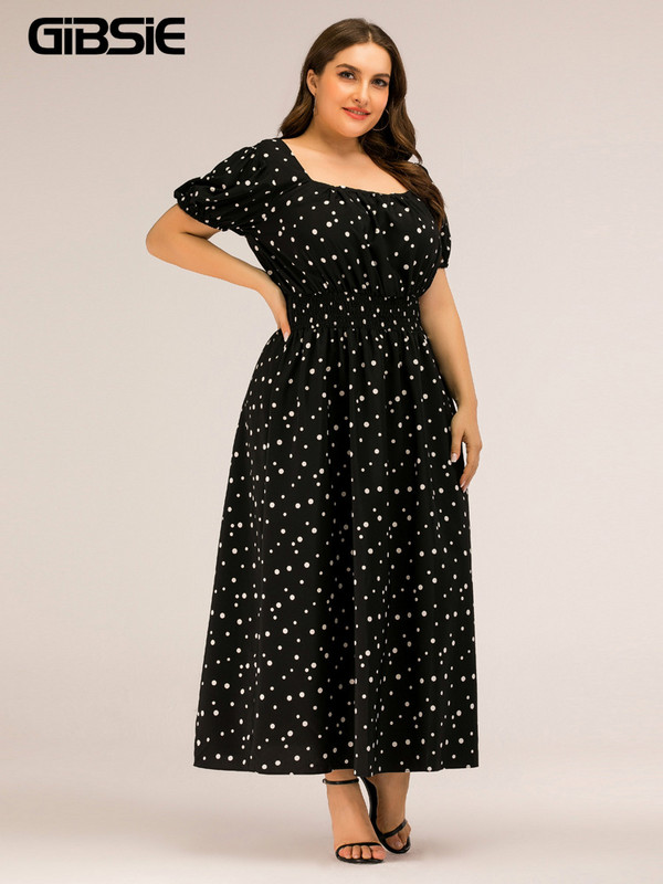 GIBSIE kvadrātveida kakla izgriezuma kleita ar pufām piedurknēm sievietēm, melna, eleganta kleita ar augstu vidukli 2022. gada lielizmēra A līnijas vasaras gara kleita