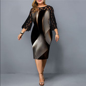 Îmbrăcăminte de mărime mare 2023, primăvară vară, lejeră, subțire, rochie din dantelă, elegantă, sexy, mozaic, rochie midi de dimensiuni mari, rochii pentru petrecerea mamei