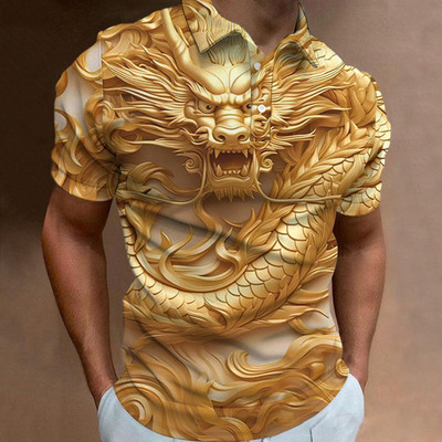 Nova polo majica s 3d životinjskim printom za muškarce Retro muška polo majica s kratkim rukavima Ulična modna muška odjeća Prevelika široka majica za golf