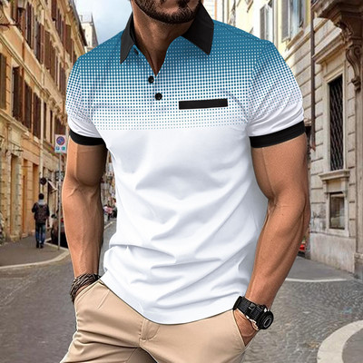 Vasaras vīriešu atloks ar īsām piedurknēm T-krekls Kontrastējošas krāsas punktveida polo krekls sporta golfa biznesa plāns polo krekls S-3XL