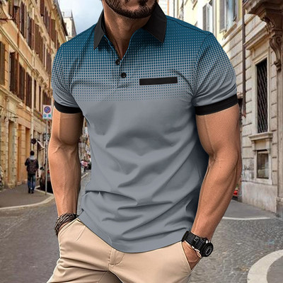 Suvine Mens Lapel lühikeste varrukatega T-särk Kontrastset värvi täpiline polosärk sport Golf business Slim polosärk S-3XL
