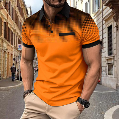 Suvine Mens Lapel lühikeste varrukatega T-särk Kontrastset värvi täpiline polosärk sport Golf business Slim polosärk S-3XL