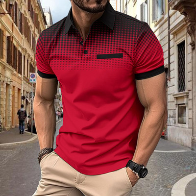 Suvine Mens Lapel lühikeste varrukatega T-särk Kontrastset värvi täpiline polosärk sport Golf business Slim polosärk S-3XL