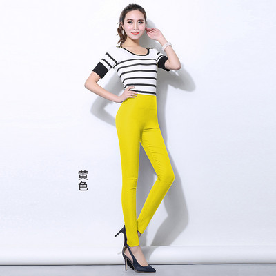 Magas derekú női vékony nadrág Cukorka színe átlátszatlan, vékony, átlátszatlan leggings tömör, magasan nyúló női ceruzanadrág nagy méretű derékpánt