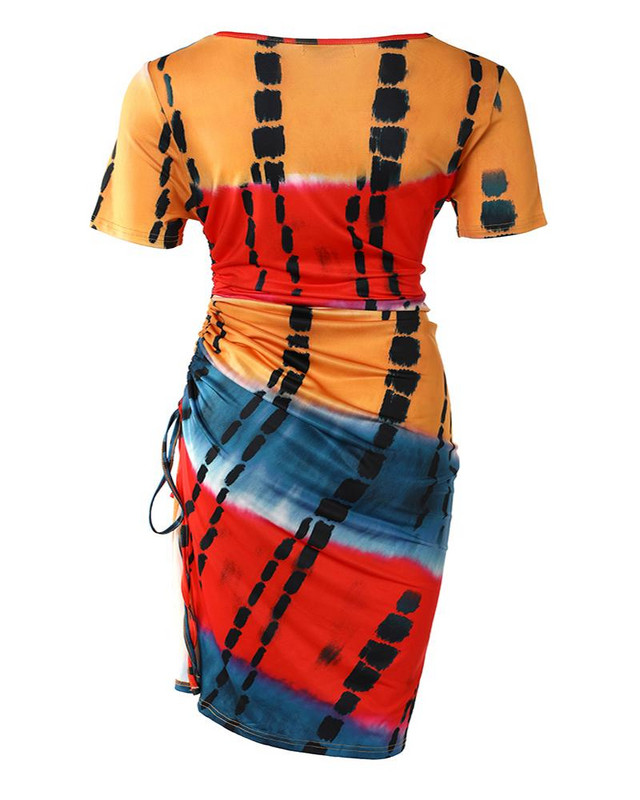 Nagy méretű nyakkendőfesték, húzózsinórral nyomtatott, roncsolt, magasan hasított ruha