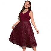 Vest Tank kleita vakara ballītei ar fliteriem plūstošas dzijas apakšmalu V kakla jostasvieta cieši pieguļoša liela izmēra Midi kleita