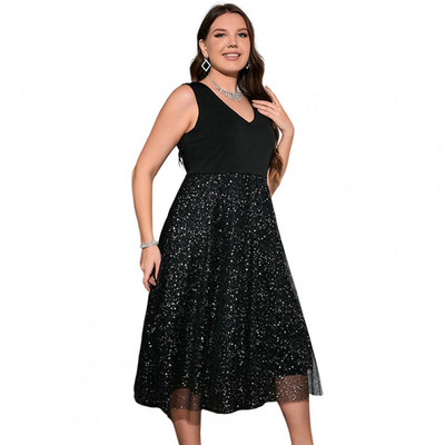 Vest Tank kleita vakara ballītei ar fliteriem plūstošas dzijas apakšmalu V kakla jostasvieta cieši pieguļoša liela izmēra Midi kleita