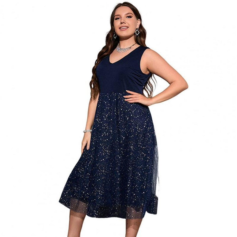 Vest Tank kleita vakara ballītei ar fliteriem plūstošas dzijas apakšmalu V kakla jostasvieta cieši pieguļoša liela izmēra Midi kleita