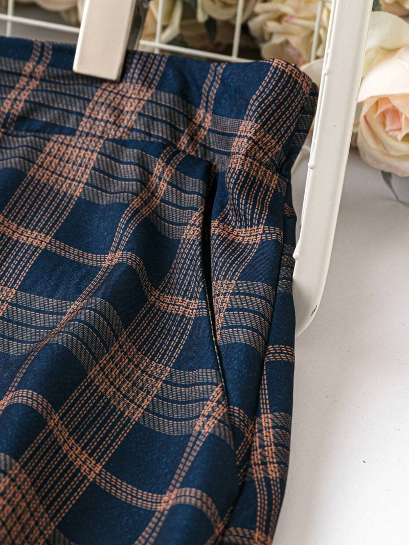 Sieviešu lielizmēra rūtainas bikses ar augstu jostasvietu, apdrukātas, platas bikses ikdienišķas brīvas, apdrukātas kabatas