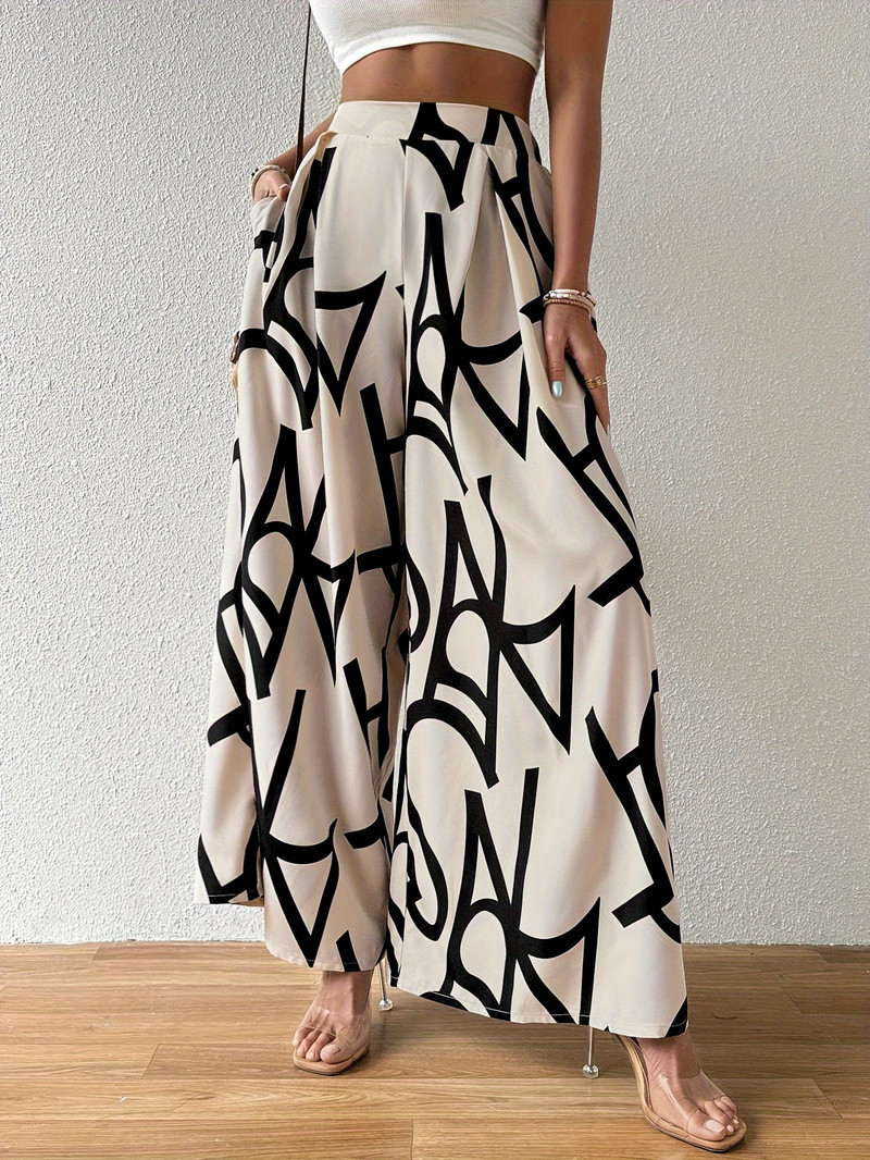 Sieviešu bikses ar augstu jostasvietu ar apdruku