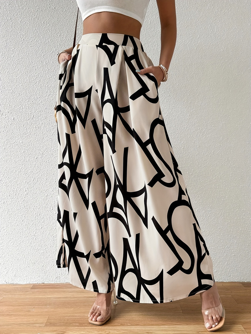 Sieviešu bikses ar augstu jostasvietu ar apdruku