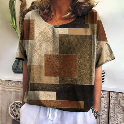 Suvine ruuduline T-särk naistele O kaelusega vabaaja kampsun, uued sviitrid Harajuku riided lahtised lühikeste varrukatega pluus Naiste mood topsid