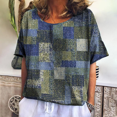 Suvine ruuduline T-särk naistele O kaelusega vabaaja kampsun, uued sviitrid Harajuku riided lahtised lühikeste varrukatega pluus Naiste mood topsid