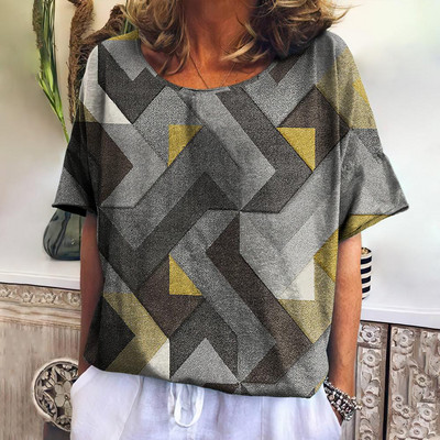 Suvine ruuduline T-särk naistele O kaelusega vabaaja kampsun, uued sviitrid Harajuku riided lahtised lühikeste varrukatega pluus Naiste mood topsid