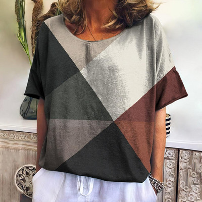 Suvine ruuduline T-särk naistele O kaelusega vabaaja kampsun, uued sviitrid Harajuku riided lahtised lühikeste varrukatega pluus Naiste mood topsid