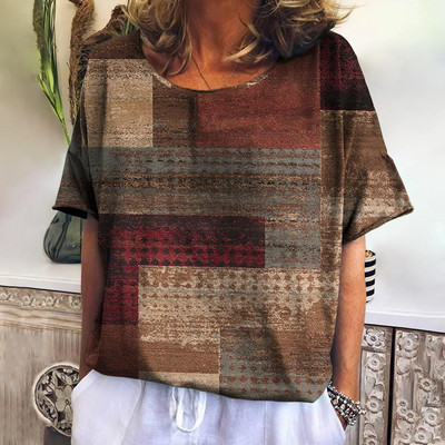 Suvine ruuduline T-särk naistele O kaelusega vabaaja kampsun, uued sviitrid Harajuku riided lahtised lühikeste varrukatega pluus Naiste mood topsid