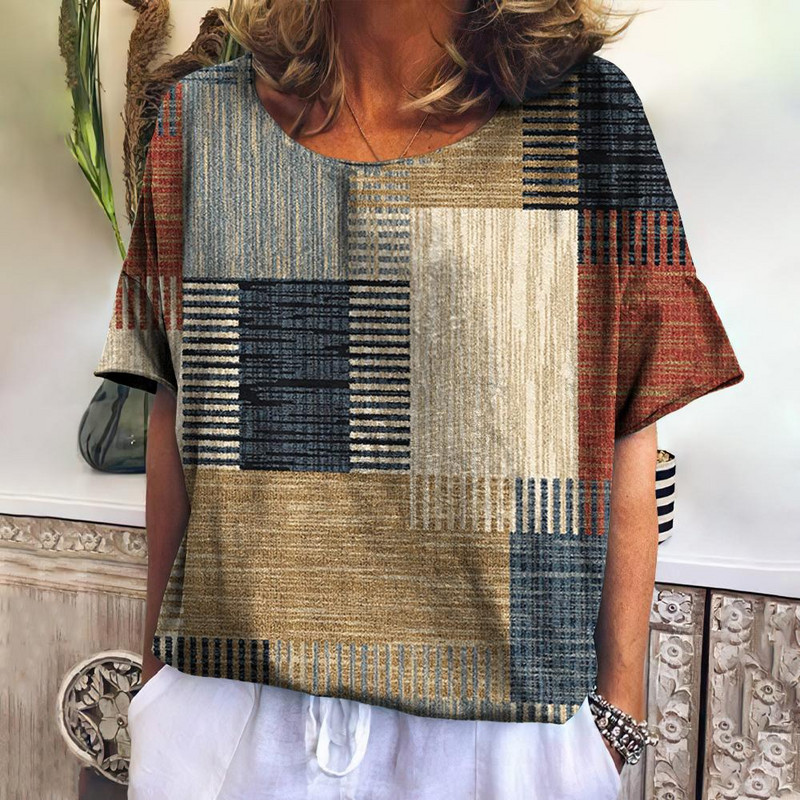 Suvine ruuduline T-särk naistele O kaelusega vabaaja kampsun, uued sviitrid Harajuku riided lahtised lühikeste varrukatega pluus Naiste mood topsid